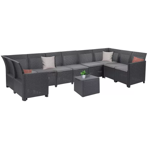 Claire VIII 9-osobowy zestaw narożny ze stolikiem z poduszkami