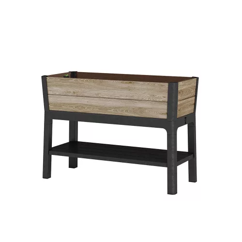 Podwyższona plastikowa donica ogrodowa Deco z dolną półką 110l