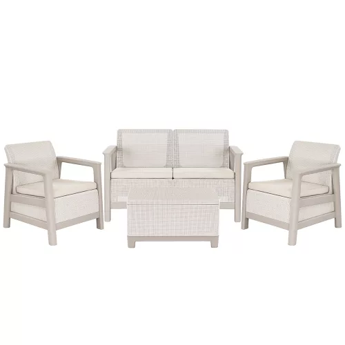 Zestaw mebli ogrodowych Scandi Box linea duo z jutowym stołem do przechowywania