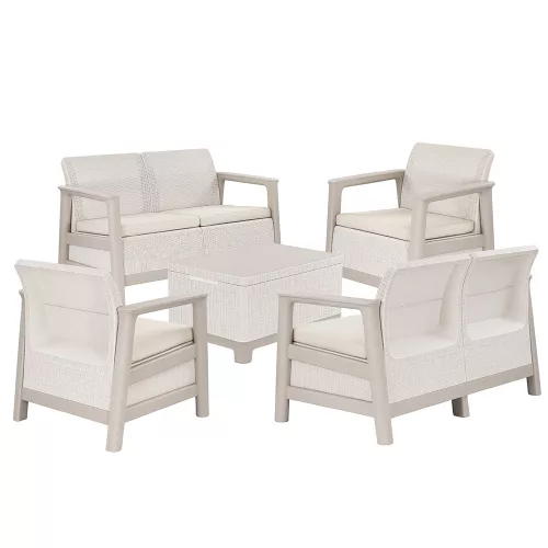 Zestaw mebli ogrodowych Scandi Box max linea duo z jutowym stołem do przechowywania