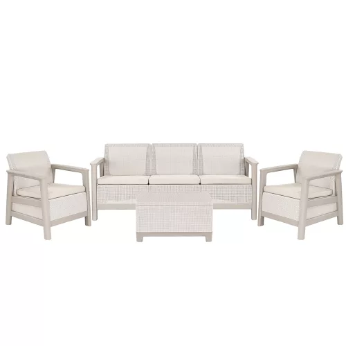 Zestaw mebli ogrodowych Scandi Love linea duo z jutowym stołem do przechowywania