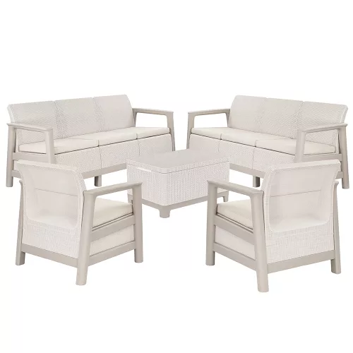 Zestaw mebli ogrodowych Scandi Love max linea duo z jutowym stołem do przechowywania