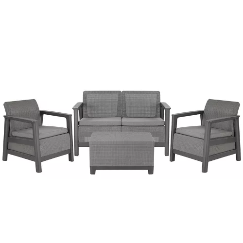 Zestaw mebli ogrodowych Scandi Box linea duo z jutowym stołem do przechowywania