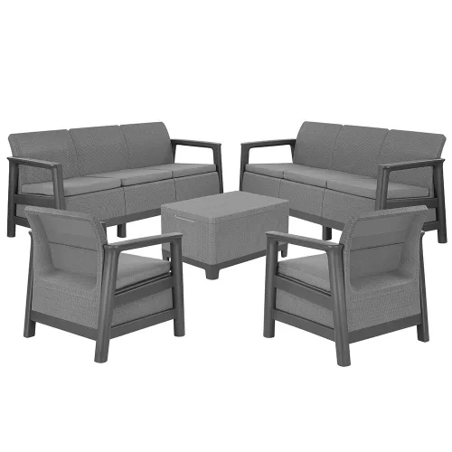 Zestaw mebli ogrodowych Scandi Love max linea duo z jutowym stołem do przechowywania