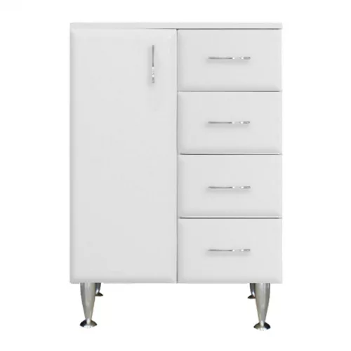 Szafka niska Bianca Plus 60 z 1 drzwiami, 4 szufladami, biały wysoki połysk, lewa