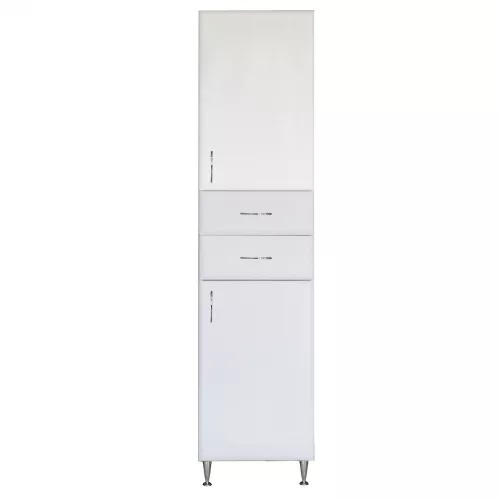 Wysoka szafa Bianca Plus 45 z 2 drzwiami i 2 szufladami, biały wysoki połysk, prawa