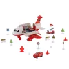Samolot transportowy straży pożarnej z 4 wozami strażackimi, akcesoriami, efektami świetlnymi i dźwiękowymi
