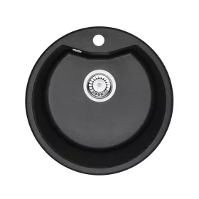  Okrągły jednokomorowy zlewozmywak granitowy Dorin z syfonem czarnym