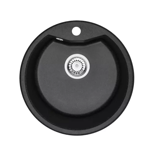 Okrągły jednokomorowy zlewozmywak granitowy Dorin z syfonem czarnym