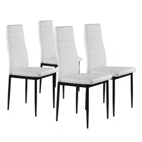 4 białe skórzane krzesła do jadalni z wysokim oparciem