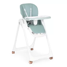   Krzesełko do karmienia z regulacją wysokości i paskami z ekoskóry, z podwójną tacką, zielone