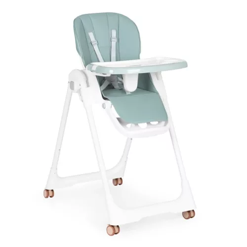 Krzesełko do karmienia z regulacją wysokości i paskami z ekoskóry, z podwójną tacką, zielone