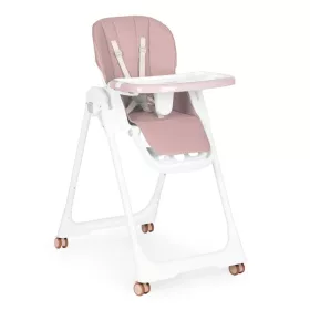   Krzesełko do karmienia z regulacją wysokości i paskami z ekoskóry, podwójna tacka, różowy