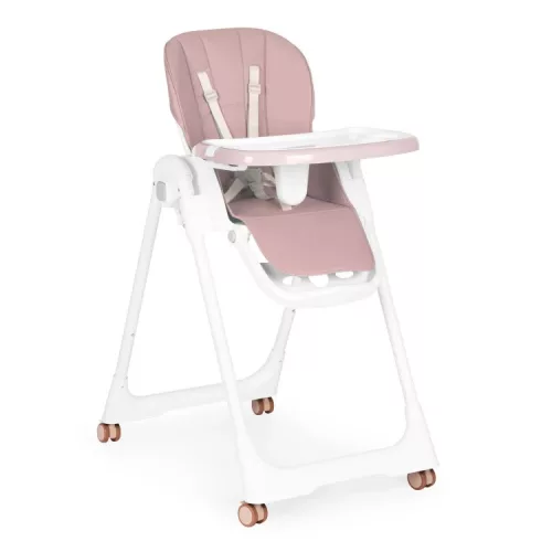 Krzesełko do karmienia z regulacją wysokości i paskami z ekoskóry, podwójna tacka, różowy