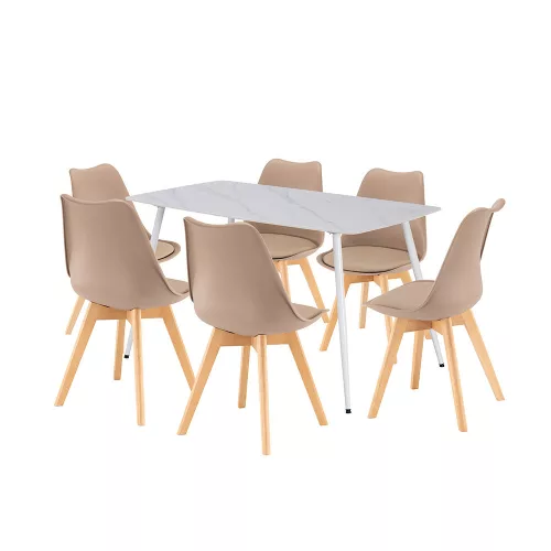 Zestaw jadalniany Ravena 6+1 biało-beżowy