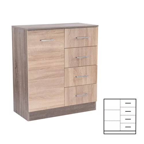 Komoda Miami 1 drzwi 4 szuflady 80x92 cm dąb sonoma-dąb york