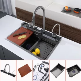   Wielofunkcyjny zlewozmywak Catania ze stali nierdzewnej z cyfrowym kranem