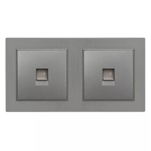 Nova kettős UTP aljzat RJA-45 szürke szálcsiszolt kerettel