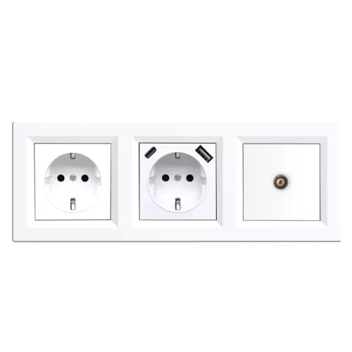 Wtyczka Nova, USB, gniazdo TV z białą ramką