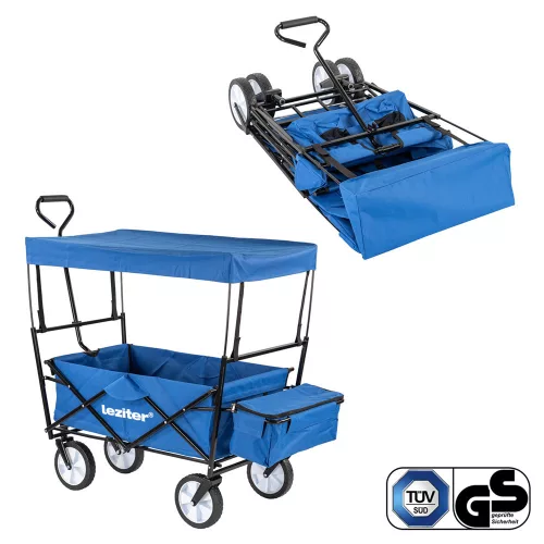 Składany ogrodowy wózek plażowy z dachem niebieskim