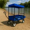 Składany ogrodowy wózek plażowy z dachem niebieskim