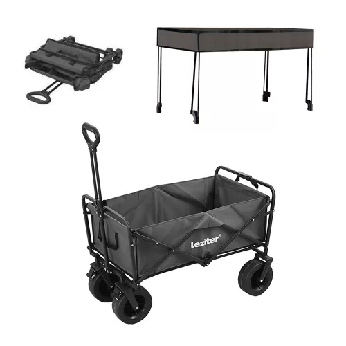 Składany wózek plażowy premium z daszkiem, szary