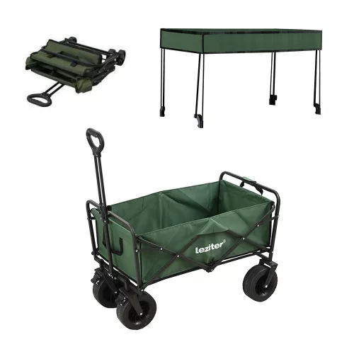 Składany wózek plażowy premium z zielonym dachem