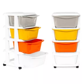   Szafka na zabawki na kółkach z szufladami 4 sztuki, jasna 36x35,5x74 cm