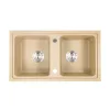Kwadratowy zlewozmywak granitowy dwukomorowy Tia z syfonem beżowym