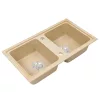 Kwadratowy zlewozmywak granitowy dwukomorowy Tia z syfonem beżowym