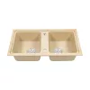 Kwadratowy zlewozmywak granitowy dwukomorowy Tia z syfonem beżowym