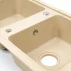Kwadratowy zlewozmywak granitowy dwukomorowy Tia z syfonem beżowym