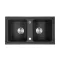 Kwadratowy zlewozmywak granitowy dwukomorowy Tia z syfonem czarnym
