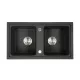 Kwadratowy zlewozmywak granitowy dwukomorowy Tia z syfonem czarnym