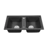 Kwadratowy zlewozmywak granitowy dwukomorowy Tia z syfonem czarnym
