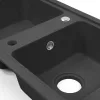 Kwadratowy zlewozmywak granitowy dwukomorowy Tia z syfonem czarnym