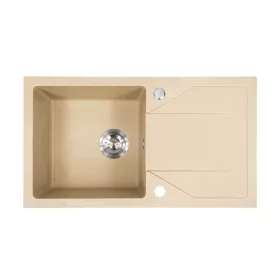   Zlewozmywak granitowy Gori kwadratowy jednokomorowy + ociekacz z syfonem beżowym