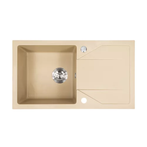 Zlewozmywak granitowy Gori kwadratowy jednokomorowy + ociekacz z syfonem beżowym