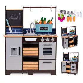   Drewniana kuchnia dla dzieci z ogródkiem warzywnym i akcesoriami