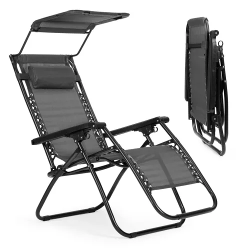 Składany leżak z markizą szary